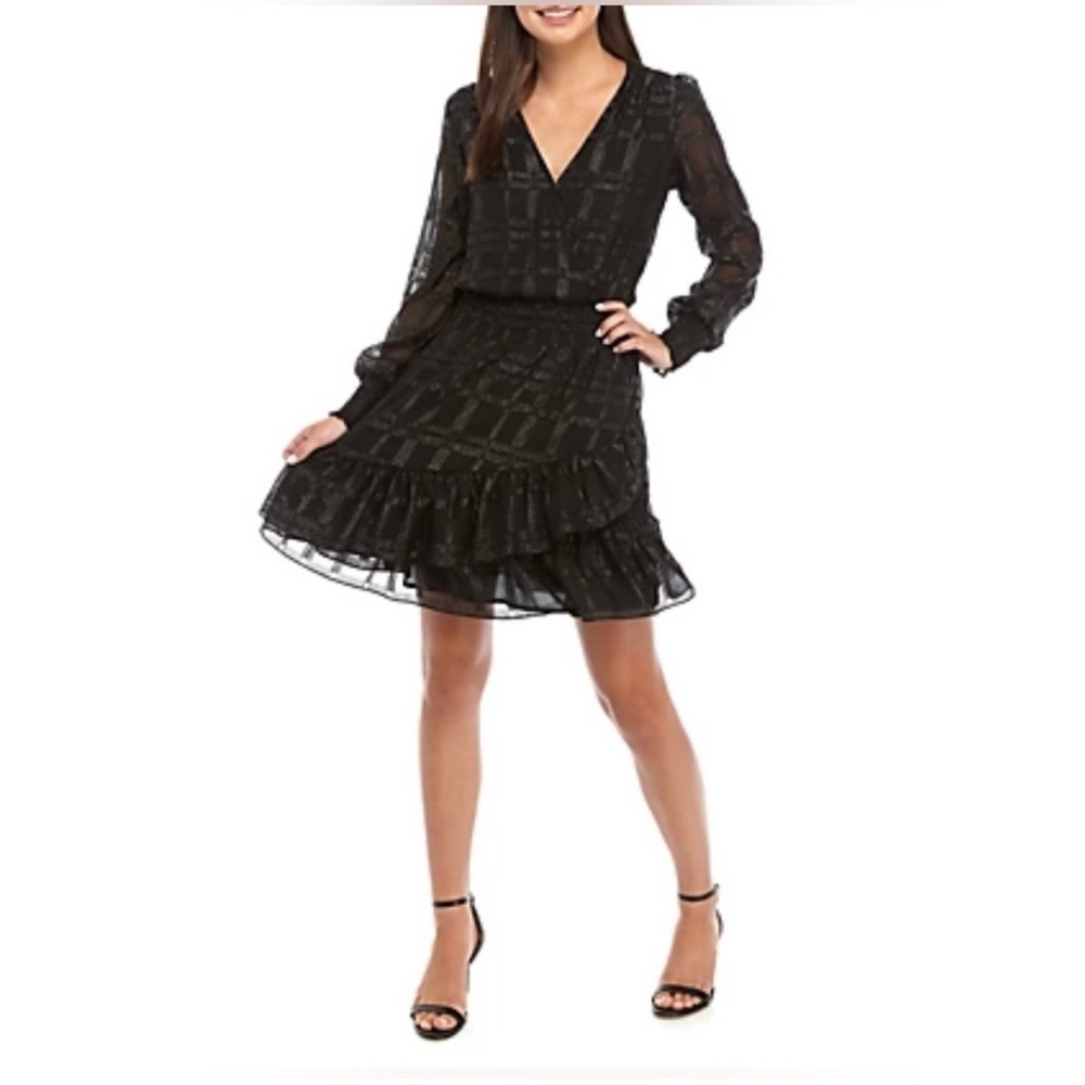 MICHAEL MICHAEL KORS Plaid Metallic Ruffle Dress Size S - Picture 2 of 16